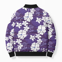 Purple Hawaiian Hibiscus Monstera Bomber Puffer Jacket Grunge Stylized LT01 - Polynesian Pride