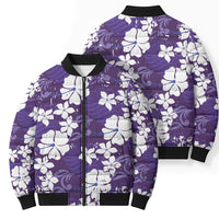 Purple Hawaiian Hibiscus Monstera Bomber Puffer Jacket Grunge Stylized LT01 - Polynesian Pride