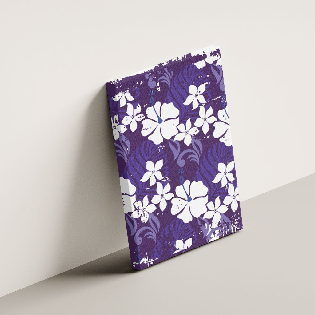 Purple Hawaiian Hibiscus Monstera Canvas Wall Art Grunge Stylized
