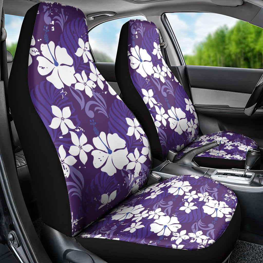 Purple Hawaiian Hibiscus Monstera Car Seat Cover Grunge Stylized LT01 - Polynesian Pride
