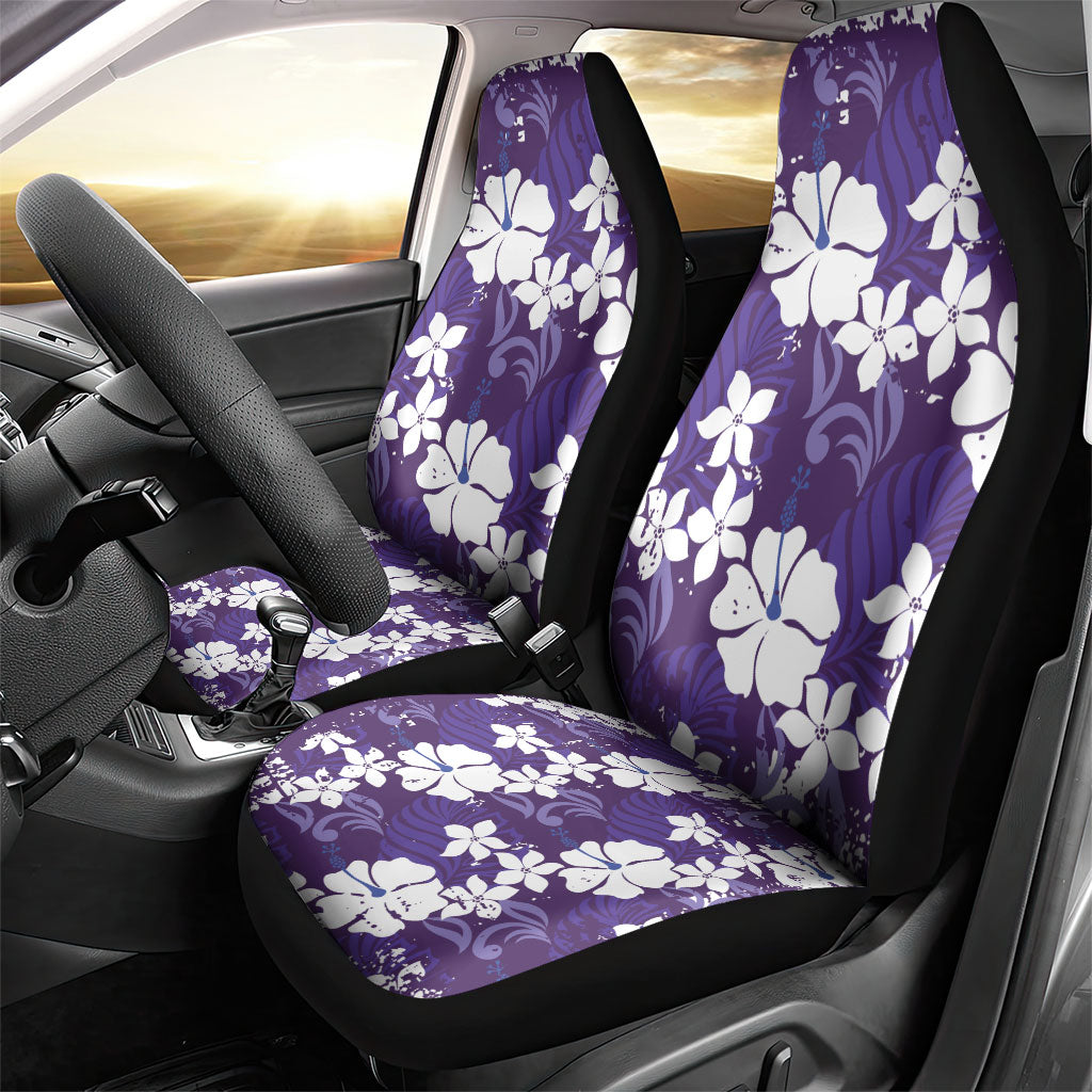 Purple Hawaiian Hibiscus Monstera Car Seat Cover Grunge Stylized LT01 - Polynesian Pride