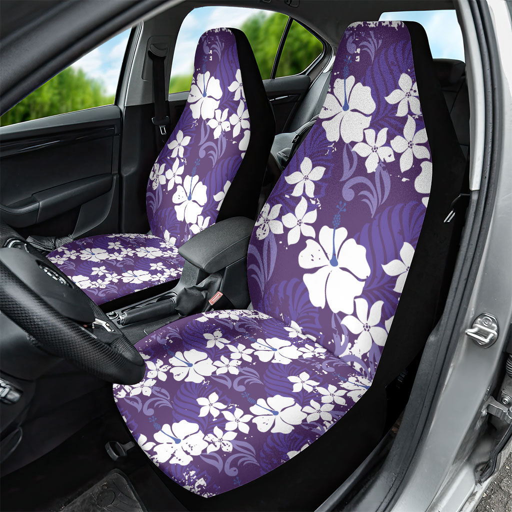 Purple Hawaiian Hibiscus Monstera Car Seat Cover Grunge Stylized LT01 - Polynesian Pride