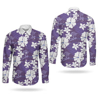 Purple Hawaiian Hibiscus Monstera Couples Matching Summer Maxi Dress and Long Sleeve Button Shirt Grunge Stylized LT01 - Polynesian Pride