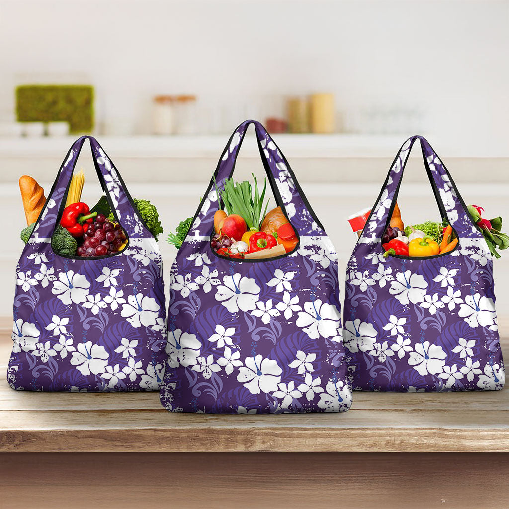 Purple Hawaiian Hibiscus Monstera Grocery Bag Grunge Stylized