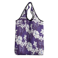 Purple Hawaiian Hibiscus Monstera Grocery Bag Grunge Stylized