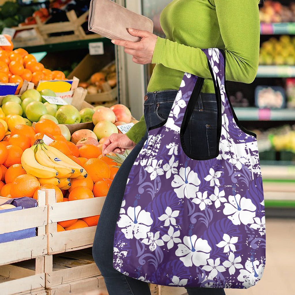 Purple Hawaiian Hibiscus Monstera Grocery Bag Grunge Stylized