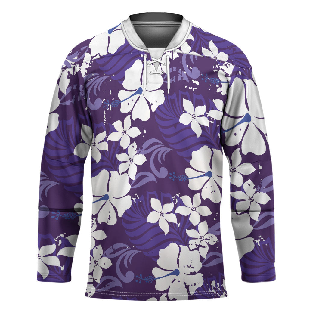 Purple Hawaiian Hibiscus Monstera Hockey Jersey Grunge Stylized
