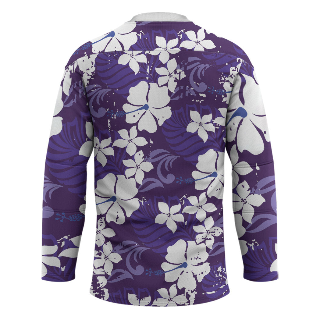 Purple Hawaiian Hibiscus Monstera Hockey Jersey Grunge Stylized
