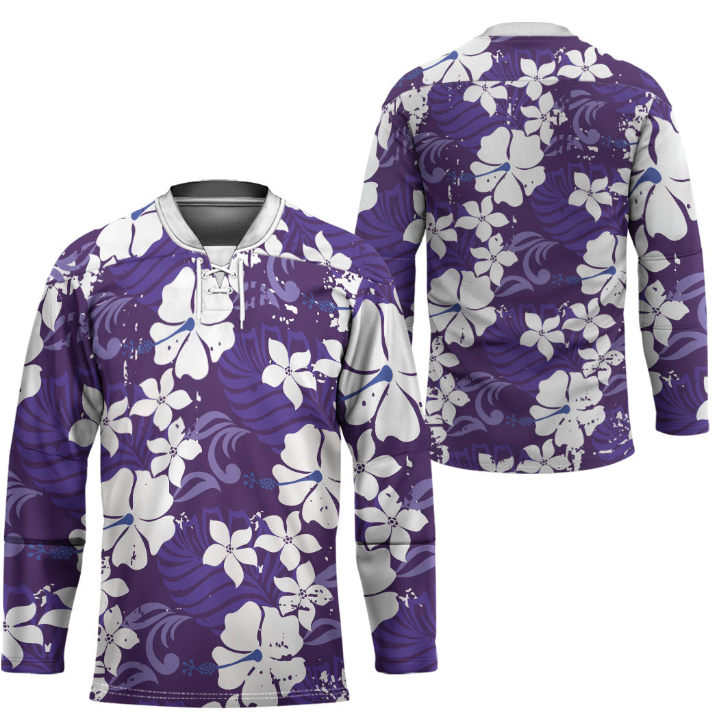 Purple Hawaiian Hibiscus Monstera Hockey Jersey Grunge Stylized
