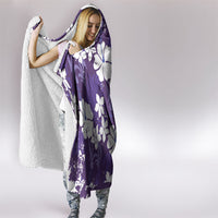 Purple Hawaiian Hibiscus Monstera Hooded Blanket Grunge Stylized