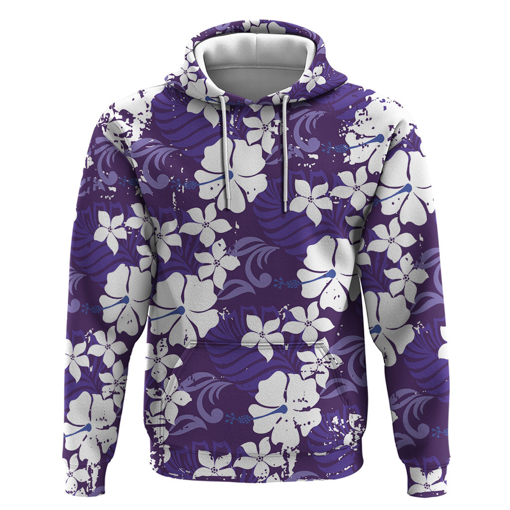 Purple Hawaiian Hibiscus Monstera Hoodie Grunge Stylized