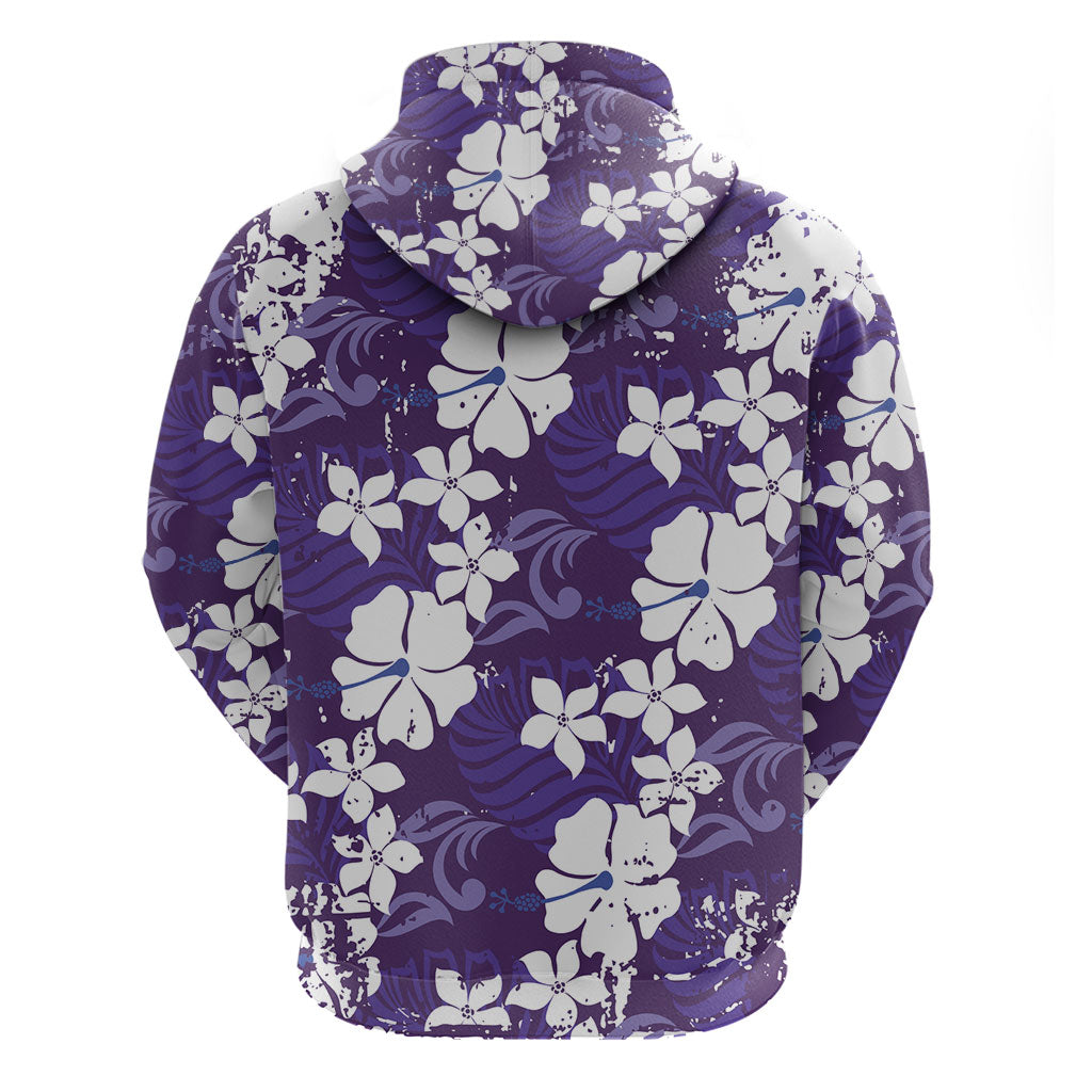 Purple Hawaiian Hibiscus Monstera Hoodie Grunge Stylized