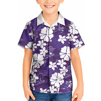 Purple Hawaiian Hibiscus Monstera Kid Hawaiian Shirt Grunge Stylized