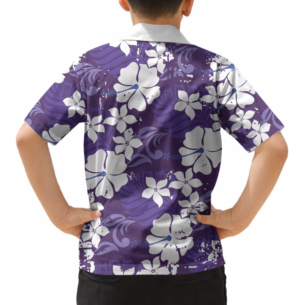 Purple Hawaiian Hibiscus Monstera Kid Hawaiian Shirt Grunge Stylized