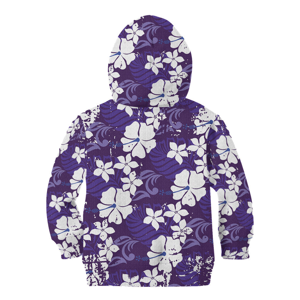 Purple Hawaiian Hibiscus Monstera Kid Hoodie Grunge Stylized