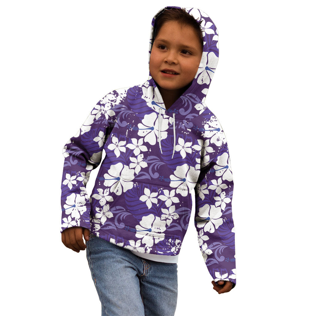 Purple Hawaiian Hibiscus Monstera Kid Hoodie Grunge Stylized