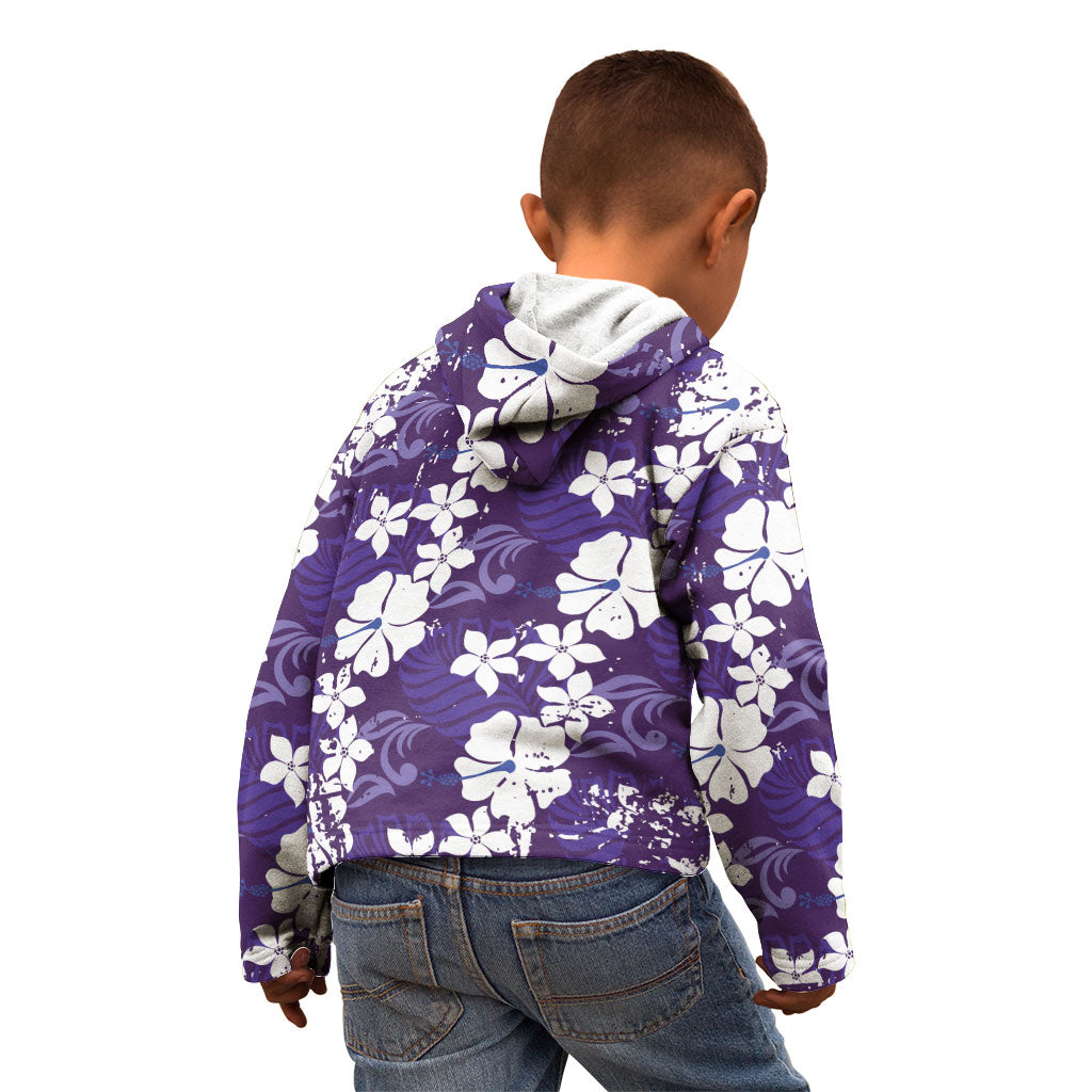 Purple Hawaiian Hibiscus Monstera Kid Hoodie Grunge Stylized