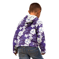 Purple Hawaiian Hibiscus Monstera Kid Hoodie Grunge Stylized