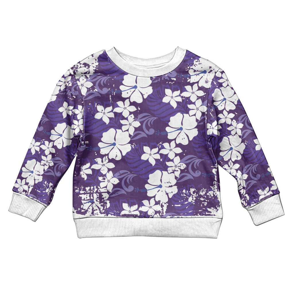 Purple Hawaiian Hibiscus Monstera Kid Ugly Christmas Sweater Grunge Stylized