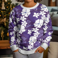 Purple Hawaiian Hibiscus Monstera Kid Ugly Christmas Sweater Grunge Stylized LT01 - Polynesian Pride