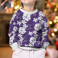 Purple Hawaiian Hibiscus Monstera Kid Ugly Christmas Sweater Grunge Stylized LT01 - Polynesian Pride