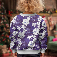 Purple Hawaiian Hibiscus Monstera Kid Ugly Christmas Sweater Grunge Stylized LT01 - Polynesian Pride