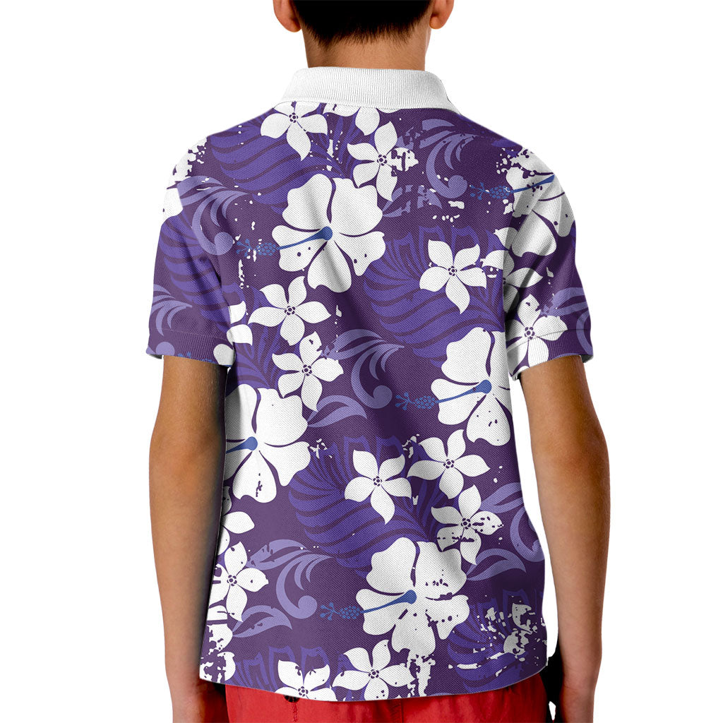 Purple Hawaiian Hibiscus Monstera Kid Polo Shirt Grunge Stylized