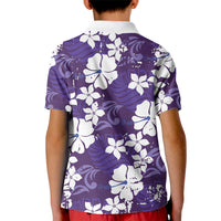 Purple Hawaiian Hibiscus Monstera Kid Polo Shirt Grunge Stylized
