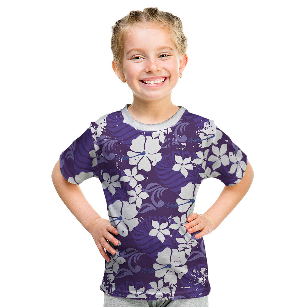 Purple Hawaiian Hibiscus Monstera Kid T Shirt Grunge Stylized