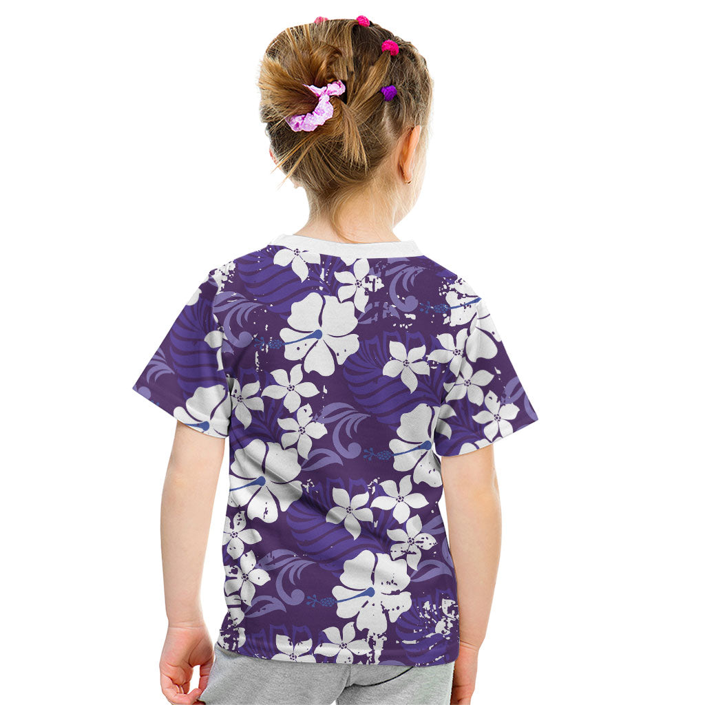 Purple Hawaiian Hibiscus Monstera Kid T Shirt Grunge Stylized
