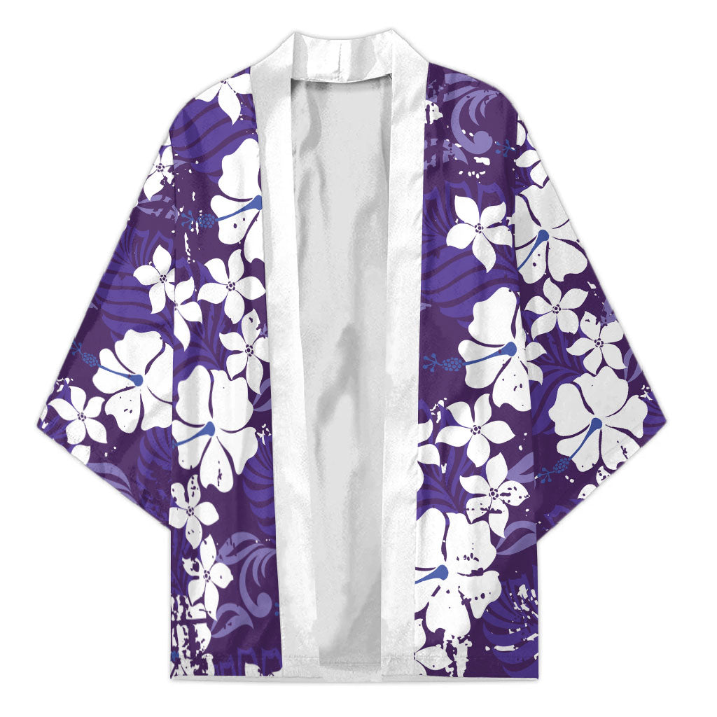 Purple Hawaiian Hibiscus Monstera Kimono Grunge Stylized LT01 Unisex Purple - Polynesian Pride
