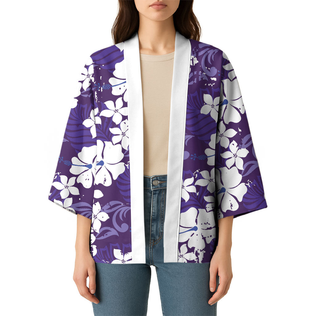 Purple Hawaiian Hibiscus Monstera Kimono Grunge Stylized LT01 - Polynesian Pride