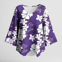 Purple Hawaiian Hibiscus Monstera Kimono Sleeve Blouse Grunge Stylized
