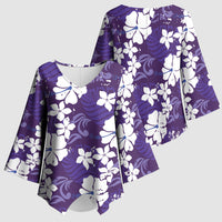 Purple Hawaiian Hibiscus Monstera Kimono Sleeve Blouse Grunge Stylized