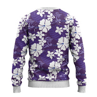 Purple Hawaiian Hibiscus Monstera Ugly Christmas Sweater Grunge Stylized LT01 - Polynesian Pride