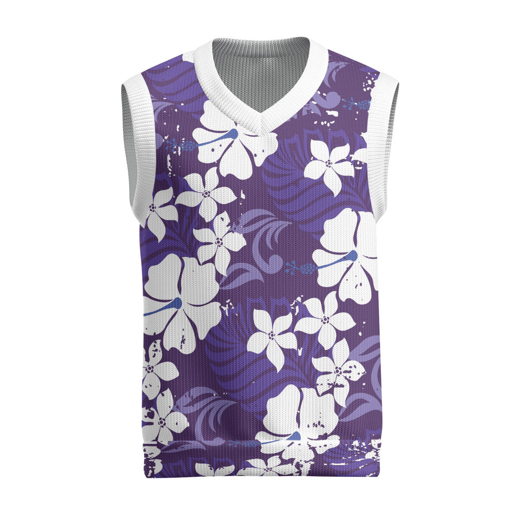 Purple Hawaiian Hibiscus Monstera Christmas Knitted V-Neck Vest Grunge Stylized LT01 Purple - Polynesian Pride