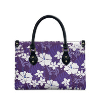 Purple Hawaiian Hibiscus Monstera Leather Bag Grunge Stylized