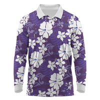 Purple Hawaiian Hibiscus Monstera Long Sleeve Polo Shirt Grunge Stylized