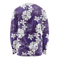 Purple Hawaiian Hibiscus Monstera Long Sleeve Shirt Grunge Stylized