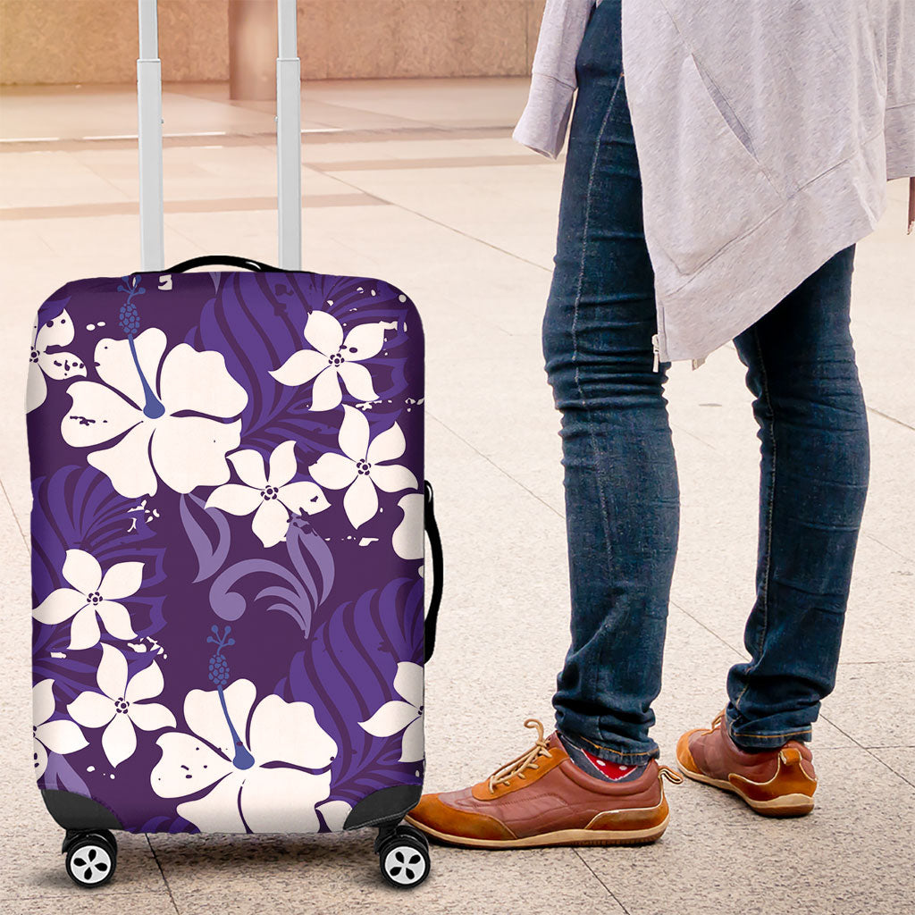 Purple Hawaiian Hibiscus Monstera Luggage Cover Grunge Stylized