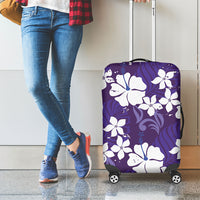 Purple Hawaiian Hibiscus Monstera Luggage Cover Grunge Stylized