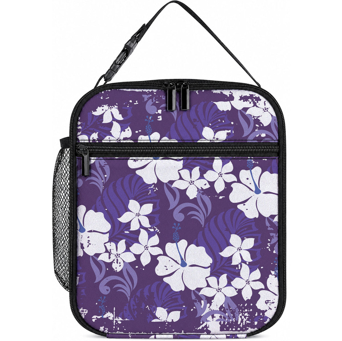 Purple Hawaiian Hibiscus Monstera Lunch Bag Grunge Stylized