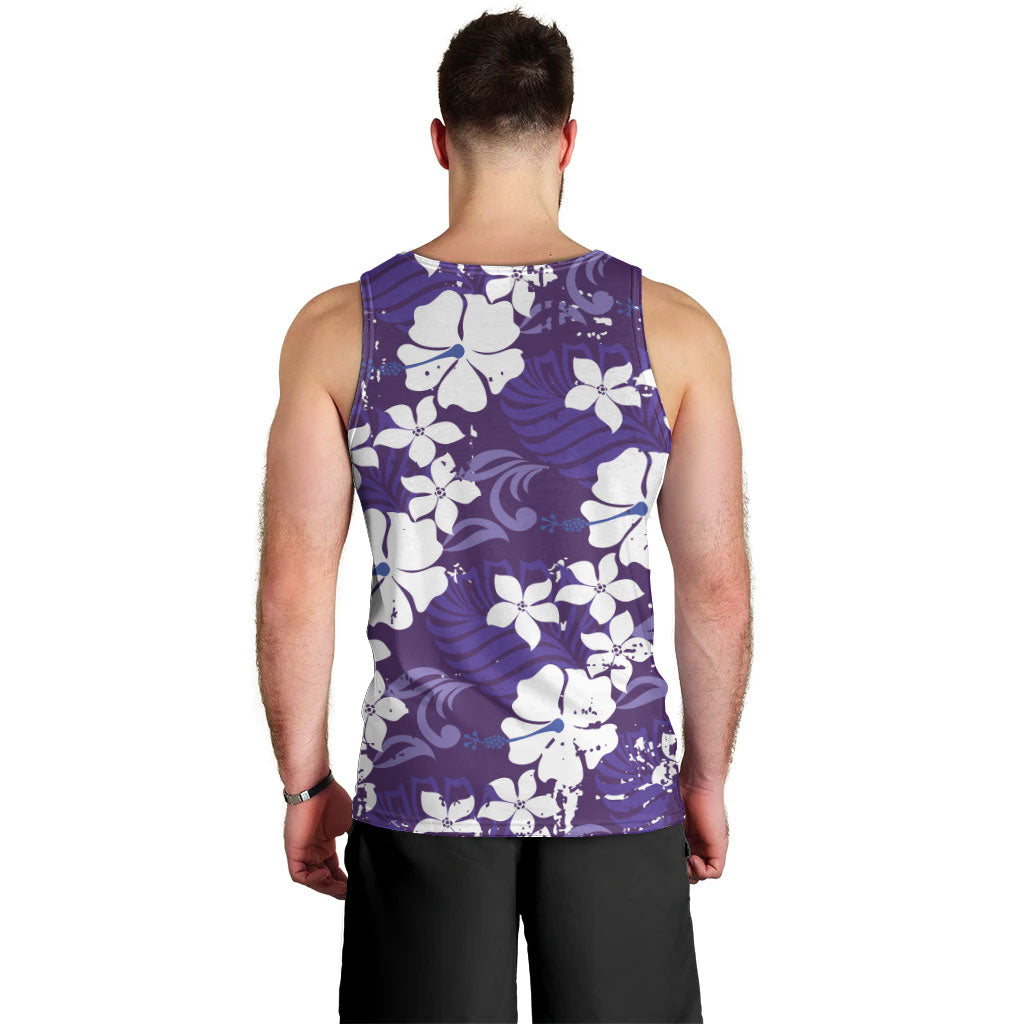 Purple Hawaiian Hibiscus Monstera Men Tank Top Grunge Stylized