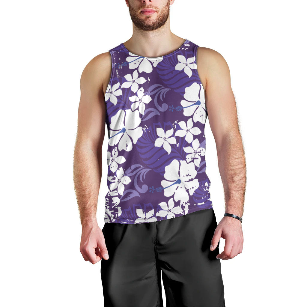 Purple Hawaiian Hibiscus Monstera Men Tank Top Grunge Stylized