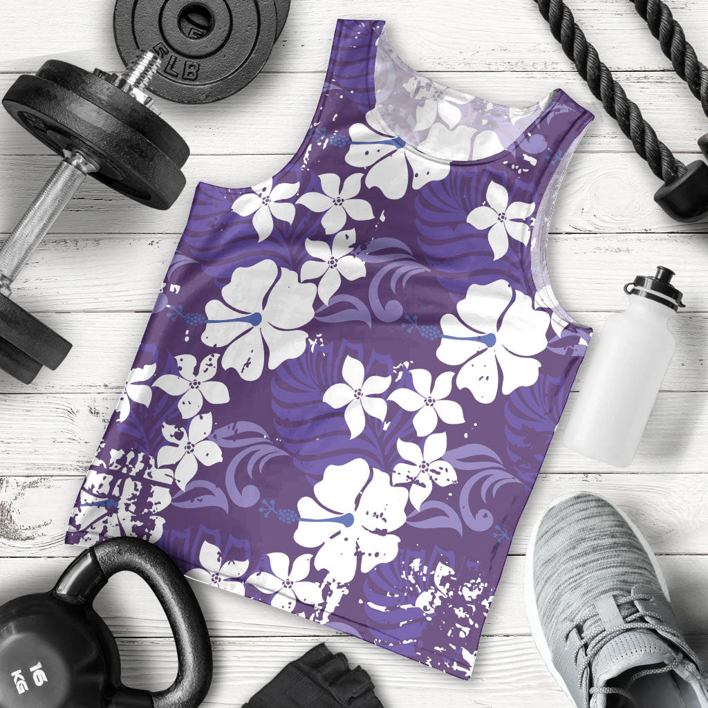 Purple Hawaiian Hibiscus Monstera Men Tank Top Grunge Stylized