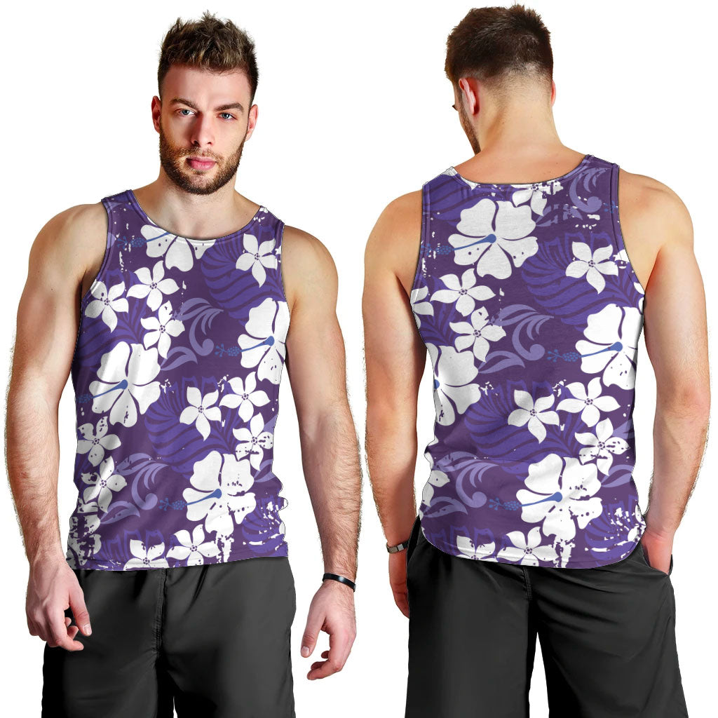 Purple Hawaiian Hibiscus Monstera Men Tank Top Grunge Stylized