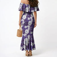 Purple Hawaiian Hibiscus Monstera Mermaid Dress Grunge Stylized