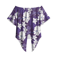 Purple Hawaiian Hibiscus Monstera Off Shoulder Wrap Waist Top Grunge Stylized