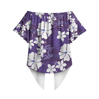Purple Hawaiian Hibiscus Monstera Off Shoulder Wrap Waist Top Grunge Stylized