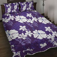Purple Hawaiian Hibiscus Monstera Quilt Bed Set Grunge Stylized